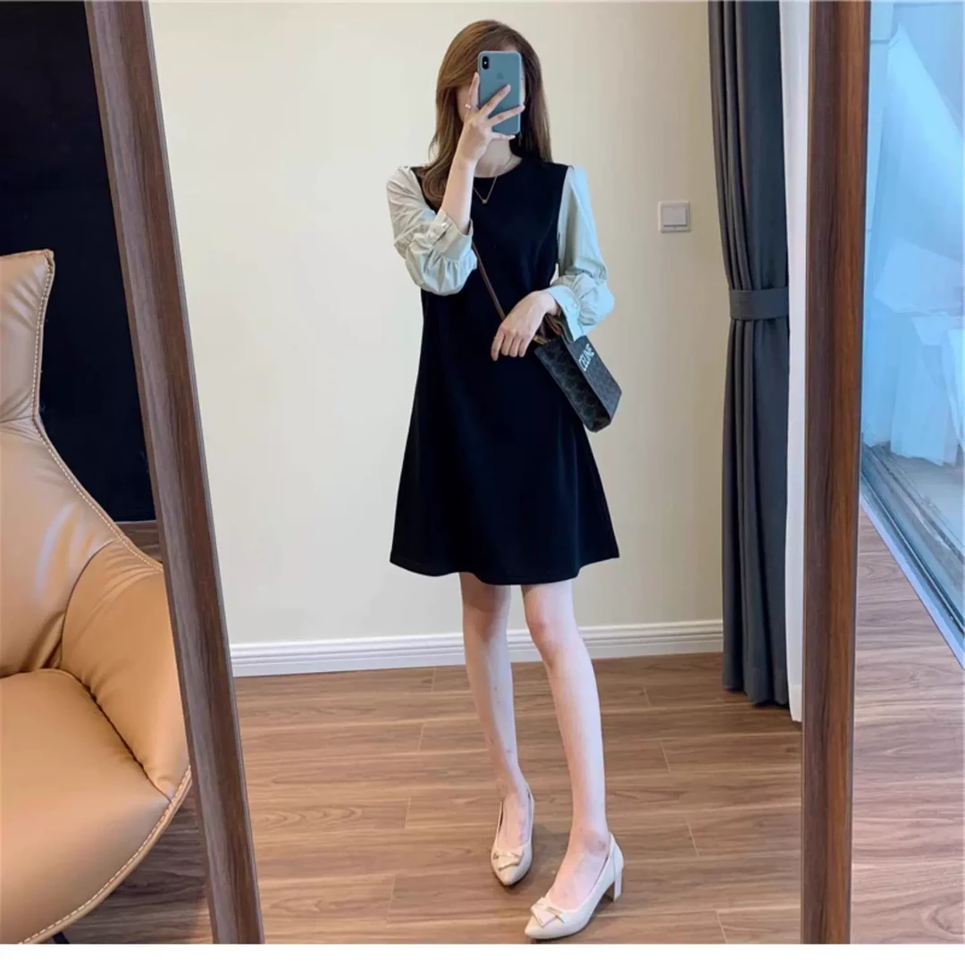法式赫本风长袖高端假两件衬衫连衣裙女2025春季新款气质中长期女