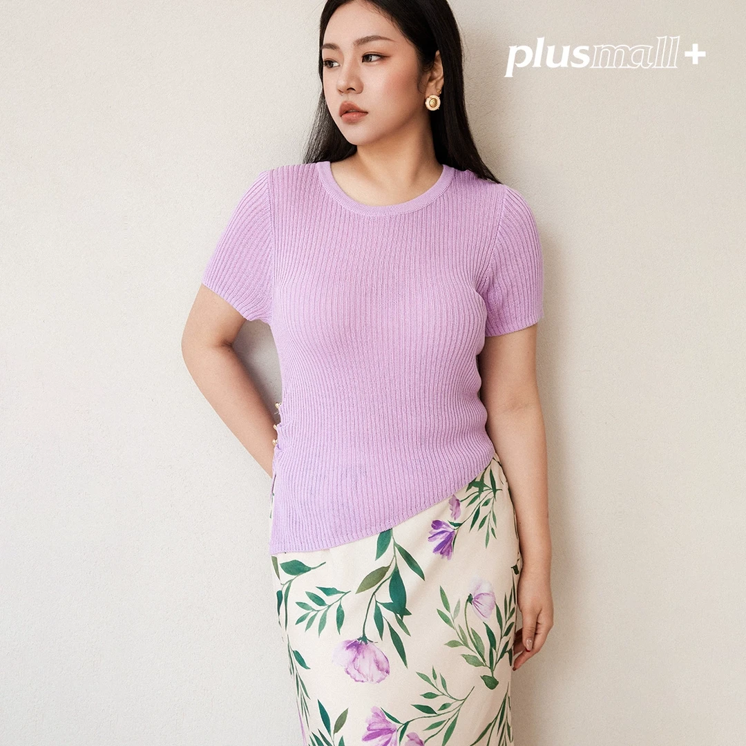 【折扣款】PLUSMALL 春日轻氧tee 舒适冰氧感纱线侧腰短袖PM2502167