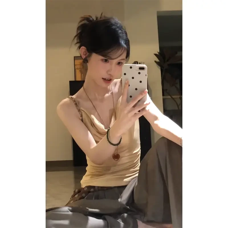 荡领法式辣妹田园风小众复古纯欲设计感背心吊带宽松阔腿休闲裤