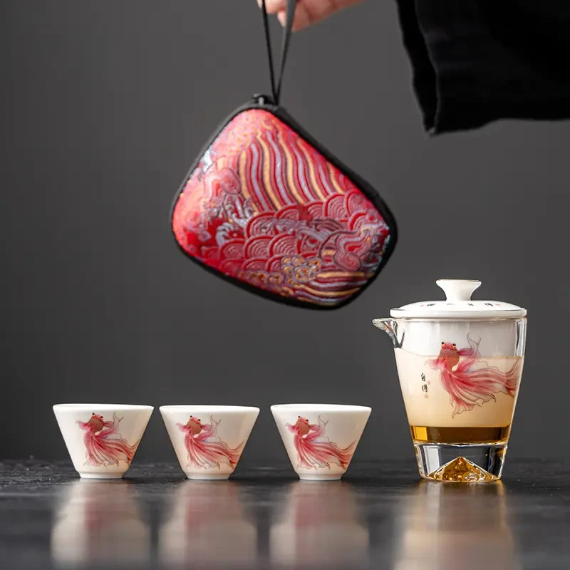 羊脂玉瓷旅行茶具套装陶瓷一壶三杯便携式快客杯功夫茶具H135