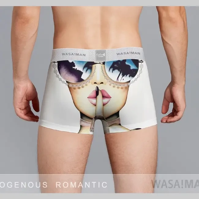 个性印花性感男士冰丝四角内裤新款平角短裤