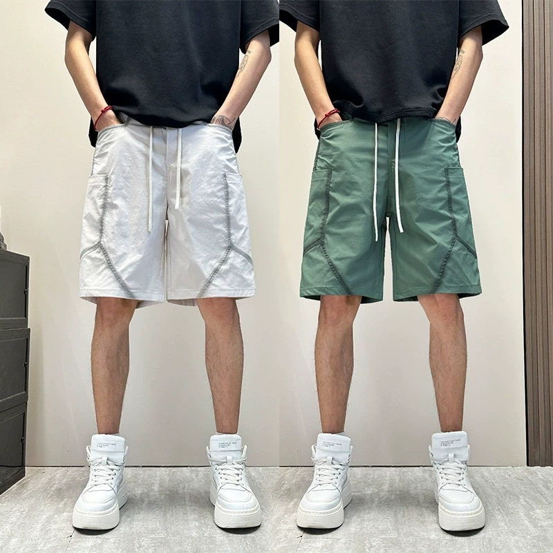 男款晕染条纹短裤夏季新款宽松直筒速干休闲五分裤痞帅潮牌运动裤