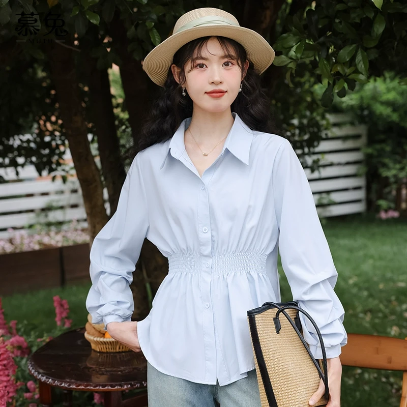 慕兔法式温柔风泡泡袖衬衫女2024夏季新款设计感小众收腰显瘦上衣