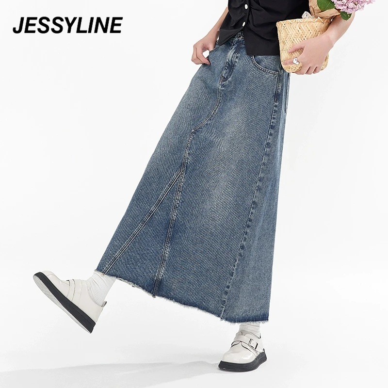 jessyline夏季新款 杰茜莱高腰长款牛仔半身裙 421112299