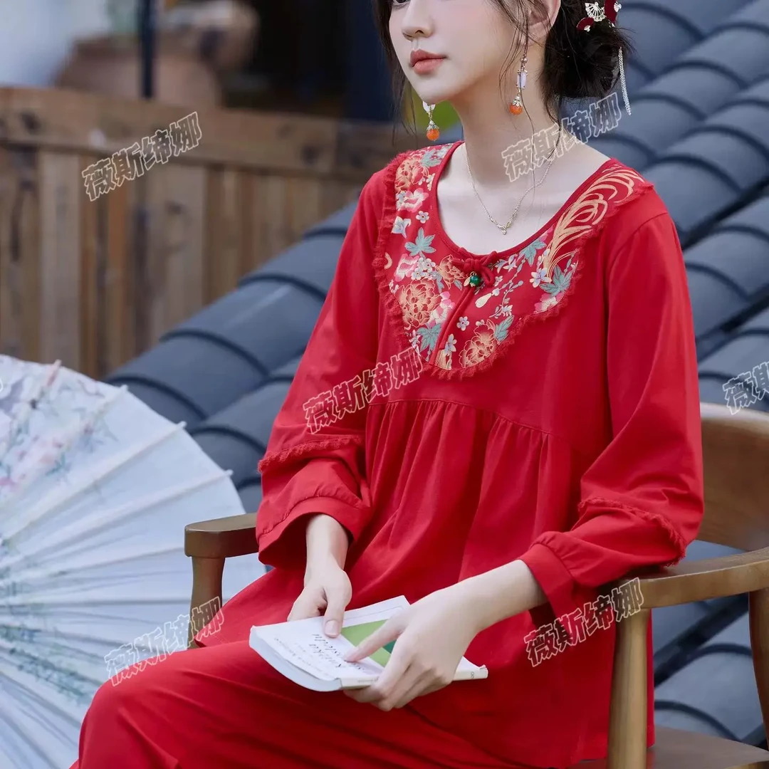 马年本命年女士红色新中式国风可外穿睡衣家居服薇丝缔娜