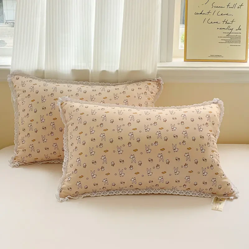 全棉双层纱花边枕芯单只装单人纯棉学生宿舍单人家用助睡枕头一对