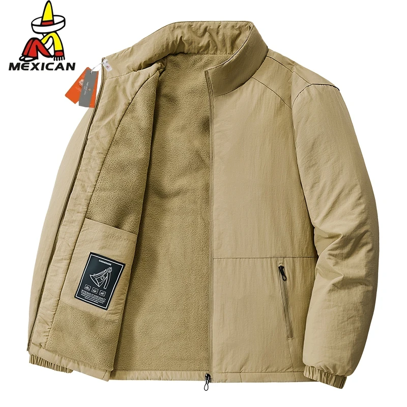 Mexican/稻草人男士秋冬季夹克加绒加厚潮流时尚运动休闲百搭外套