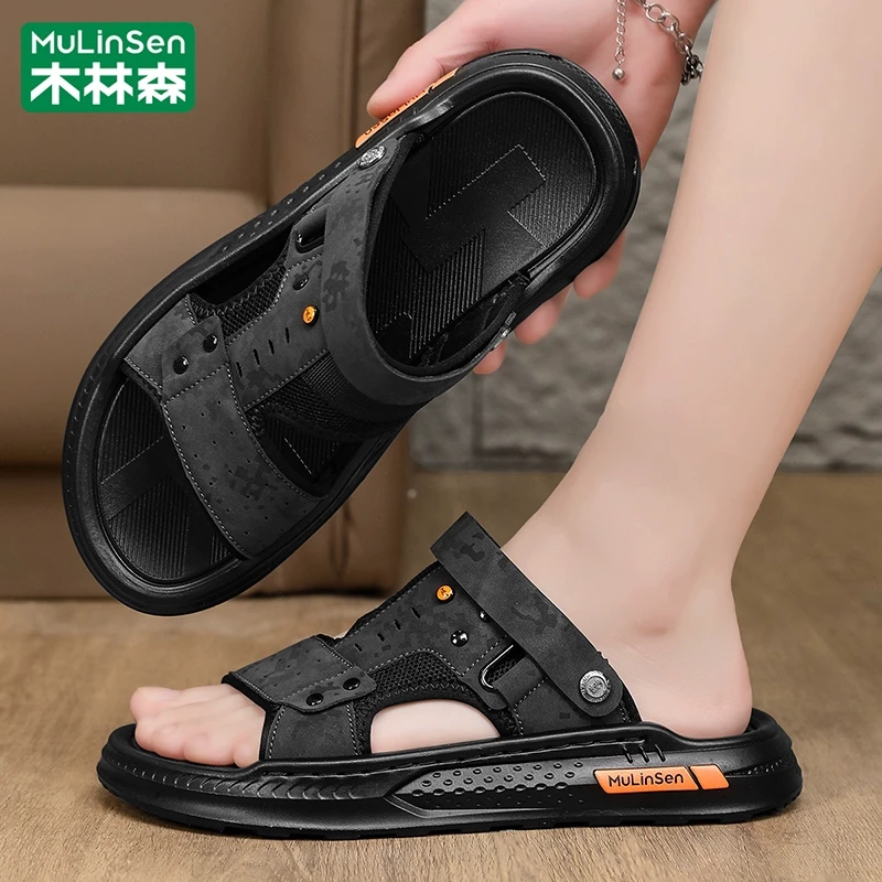 木林森沙滩鞋男夏季外穿休闲防滑耐磨越南皮凉拖两用运动涉水凉鞋