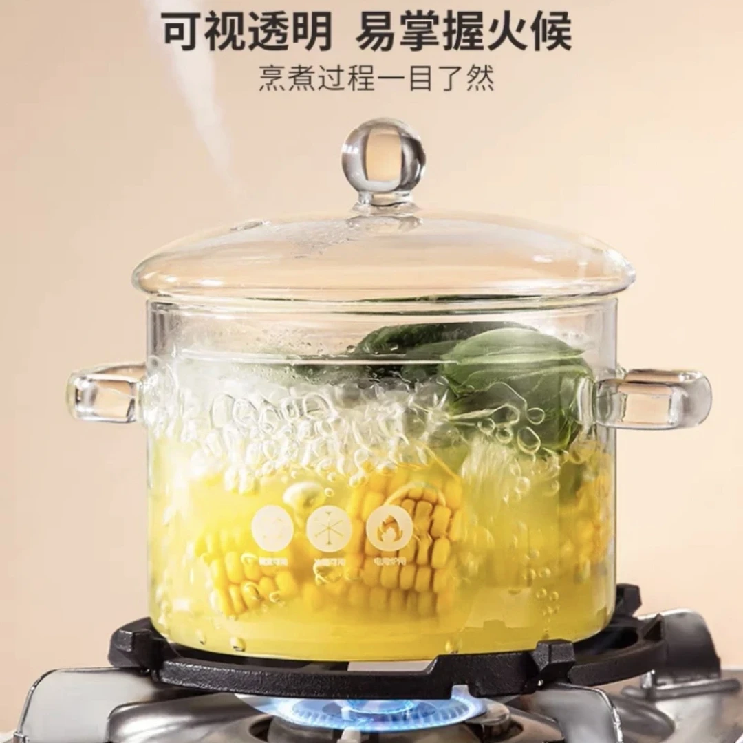 双耳大汤锅玻璃1500ml明火高温泡面碗银耳锅大容量耐高温