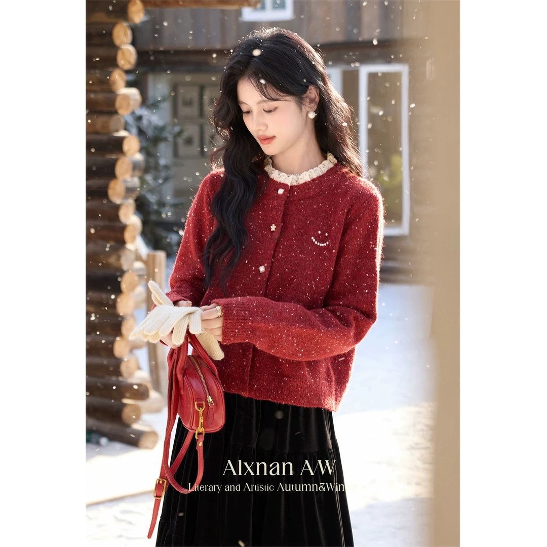 鹿向南「雾都恋人」红色毛衣慵懒高级感2024年冬季漂亮上衣女L52502