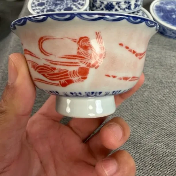 景德镇青花釉里红敦煌飞天陶瓷大压手杯