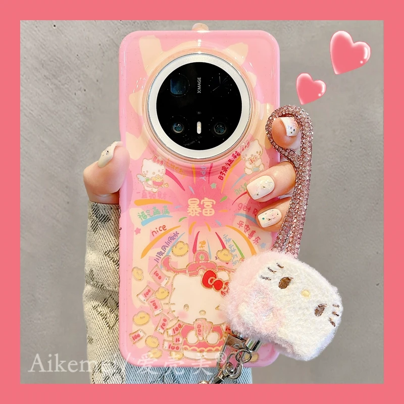 适用华为mate70pro+手机壳可爱卡通mate60pro+暴富烟花财神爷kt猫