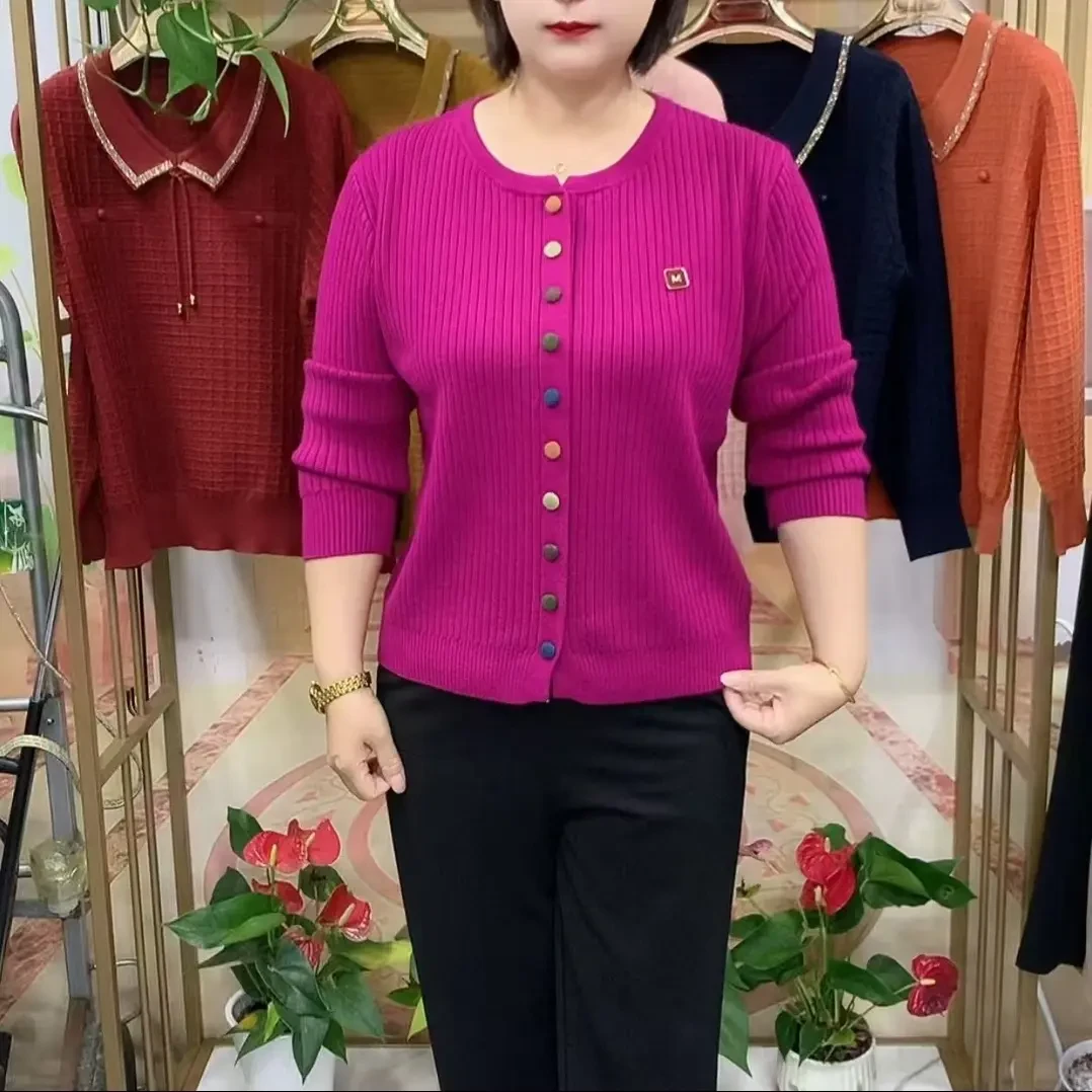 2025新款宽松型针织时尚圆领毛针织衫网红针织衫妈妈装1008
