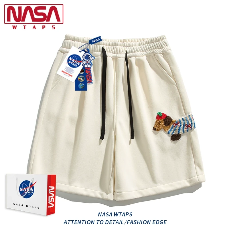 NASA WTAPS潮牌腊肠狗刺绣休闲短裤男夏季冰丝宽松运动五分中裤子