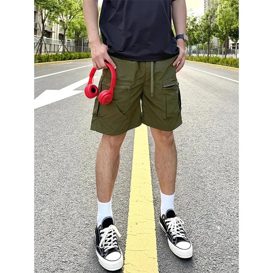 乌梅紫色美式工装短裤男夏季薄款速干透气直筒裤户外运动五分裤子