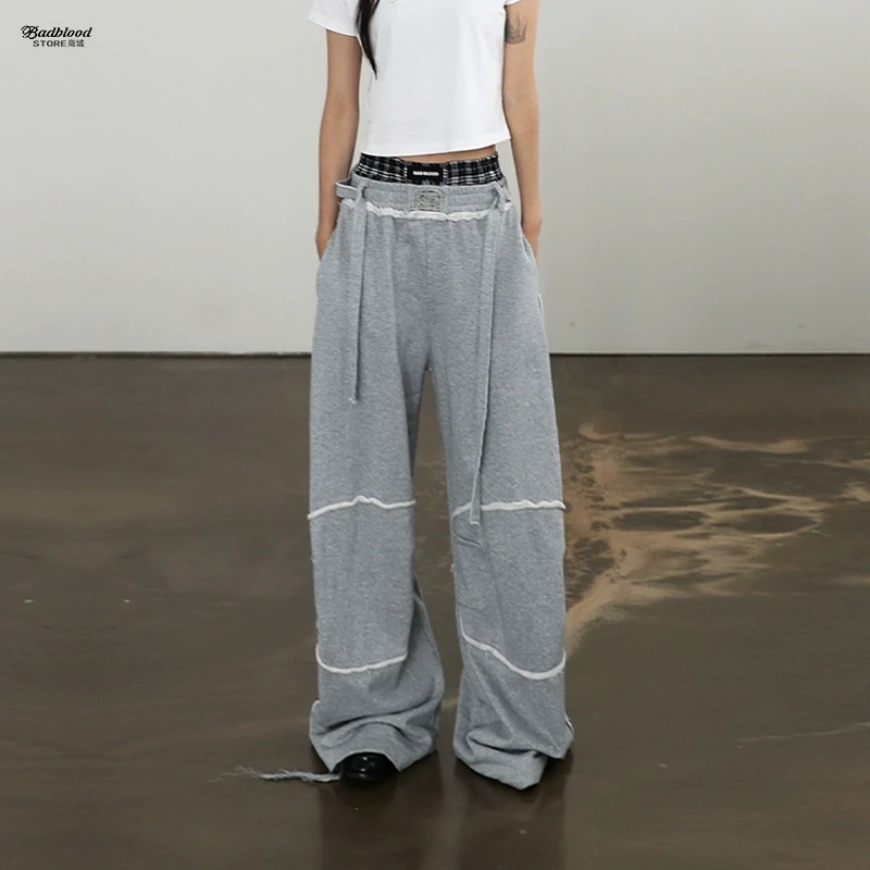 灰色弯刀卫裤休闲运动宽松阔腿裤裤子直筒拖地长裤潮美式弯刀裤