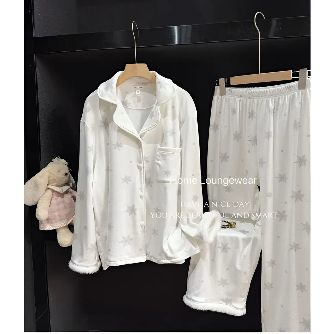 圣诞雪花高品质新款秋冬季海岛绒睡衣女士印花时尚保暖家居服韩版