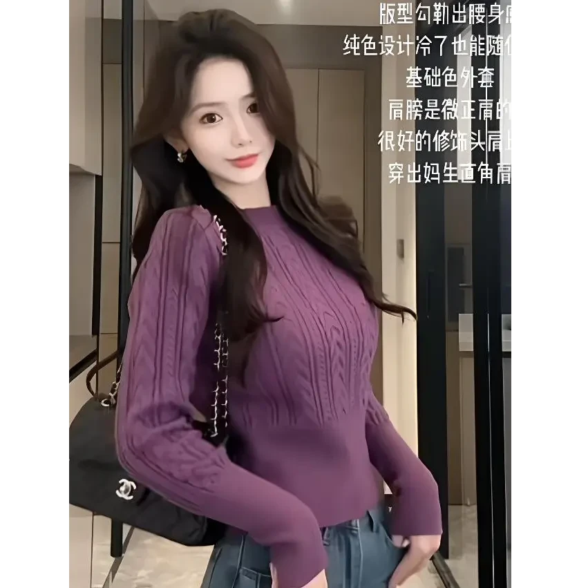 麻花小立领收腰厚款毛针织衫女秋冬新款软糯时尚毛衣