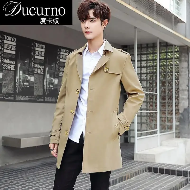 春秋季新款中长款翻领风衣外套男士韩版潮流帅气轻熟披风上衣男装