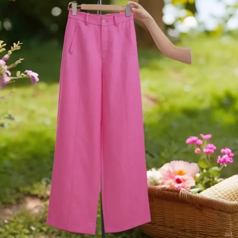 抗皱天丝亚麻裤女2025新款裤子宽松阔腿裤夏季薄款休闲高腰直筒裤