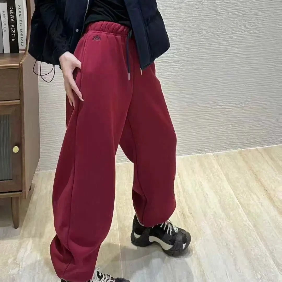加绒加厚红色束脚休闲百搭卫裤