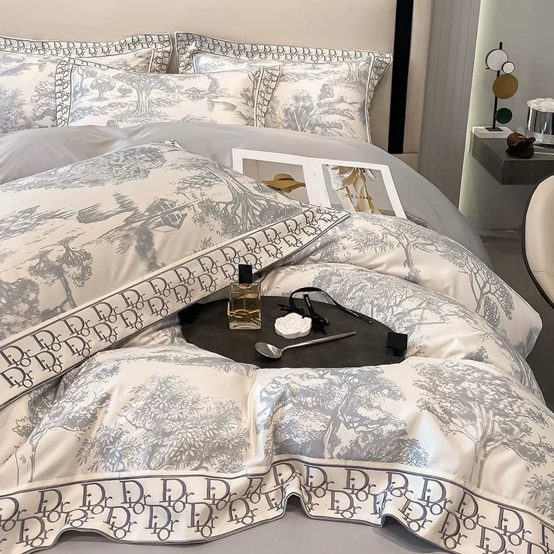 水星家纺适用四件套专柜轻奢风100支床单四件套全棉纯棉被套床