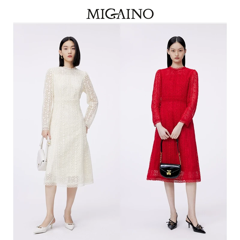 【曼娅奴】连衣裙女早春新款时尚蕾丝长款连衣裙MO12DC098
