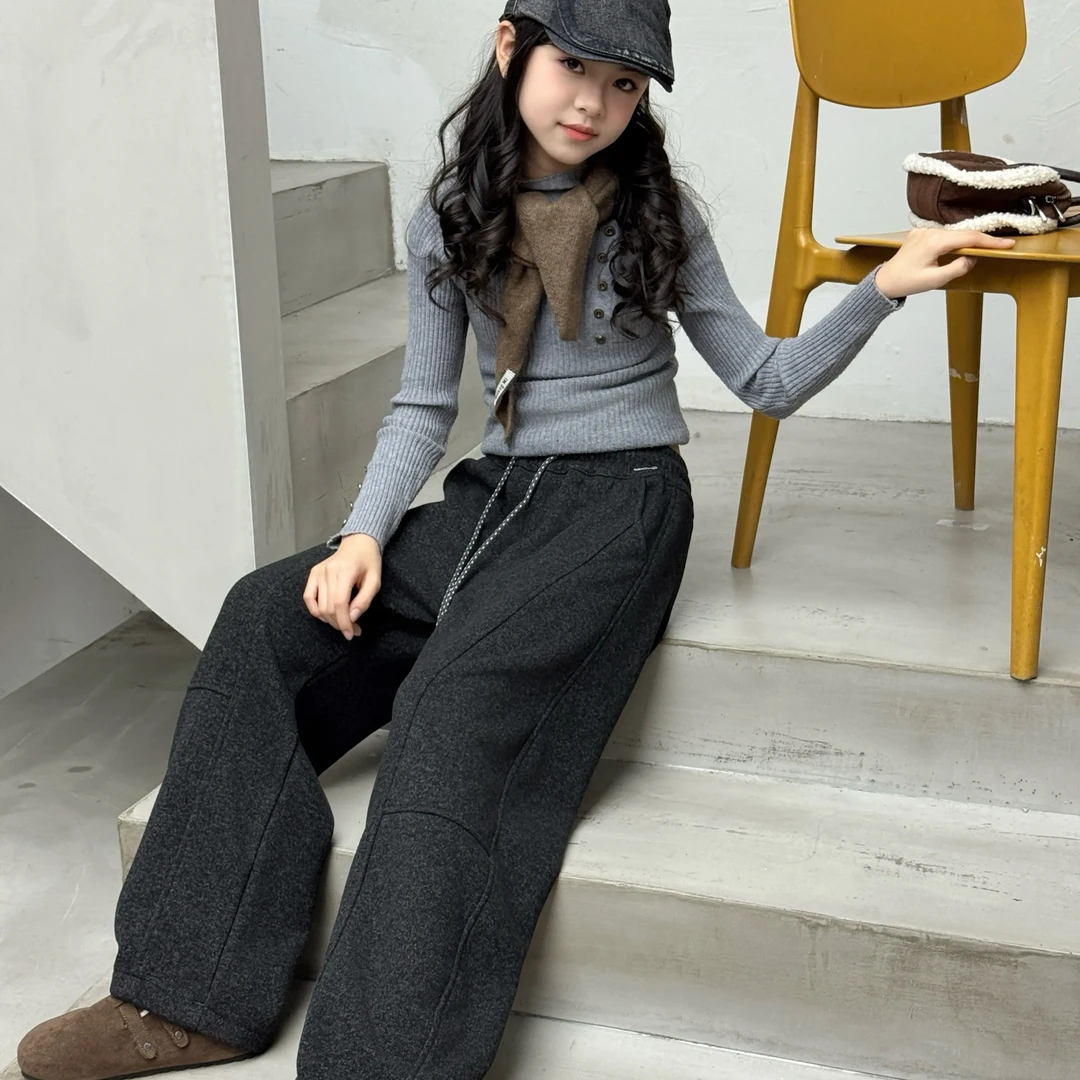 女中大童加厚不加绒年货款弯刀裤秋冬高腰宽松显瘦休闲百搭裤子