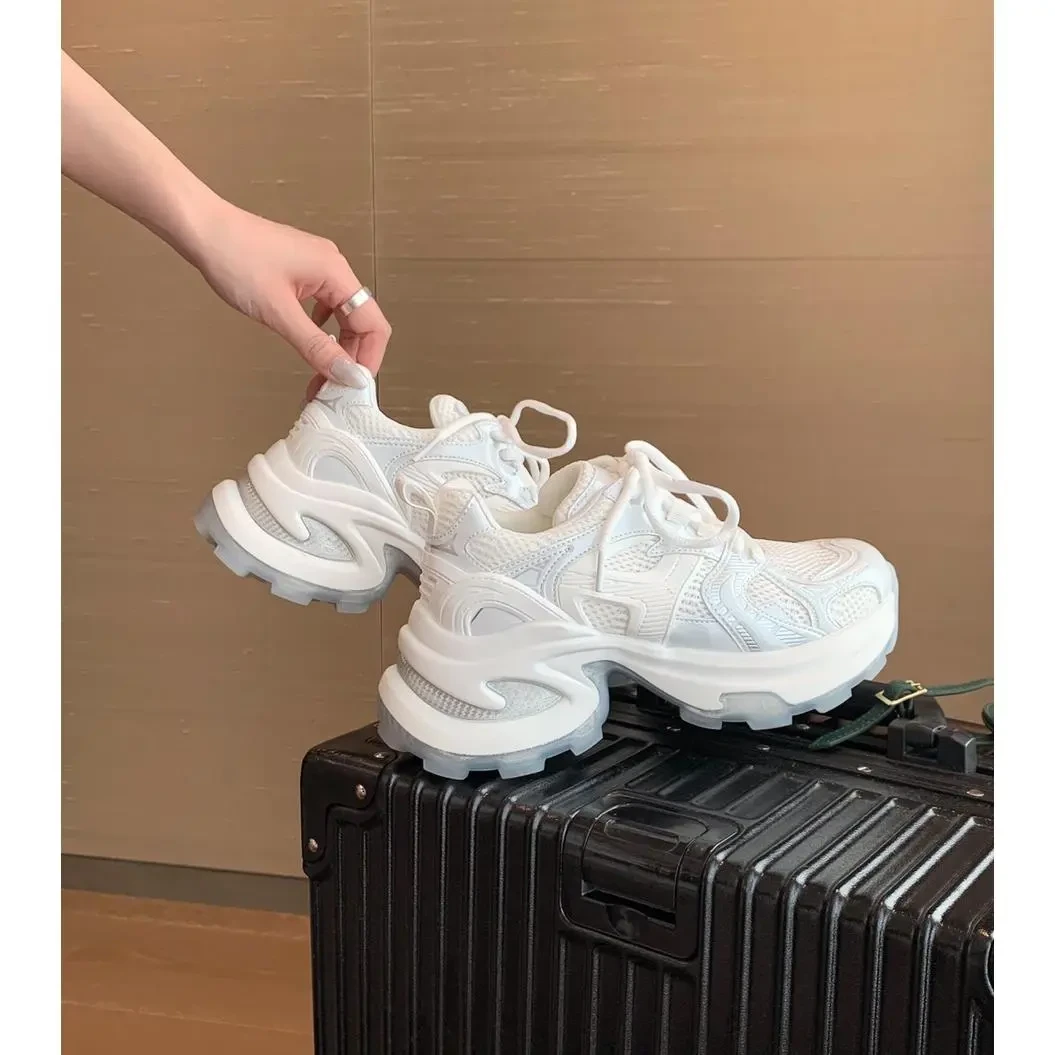 【shei苏茵因】巴黎旧刊~银白色网面增高厚底运动休闲鞋女老爹鞋