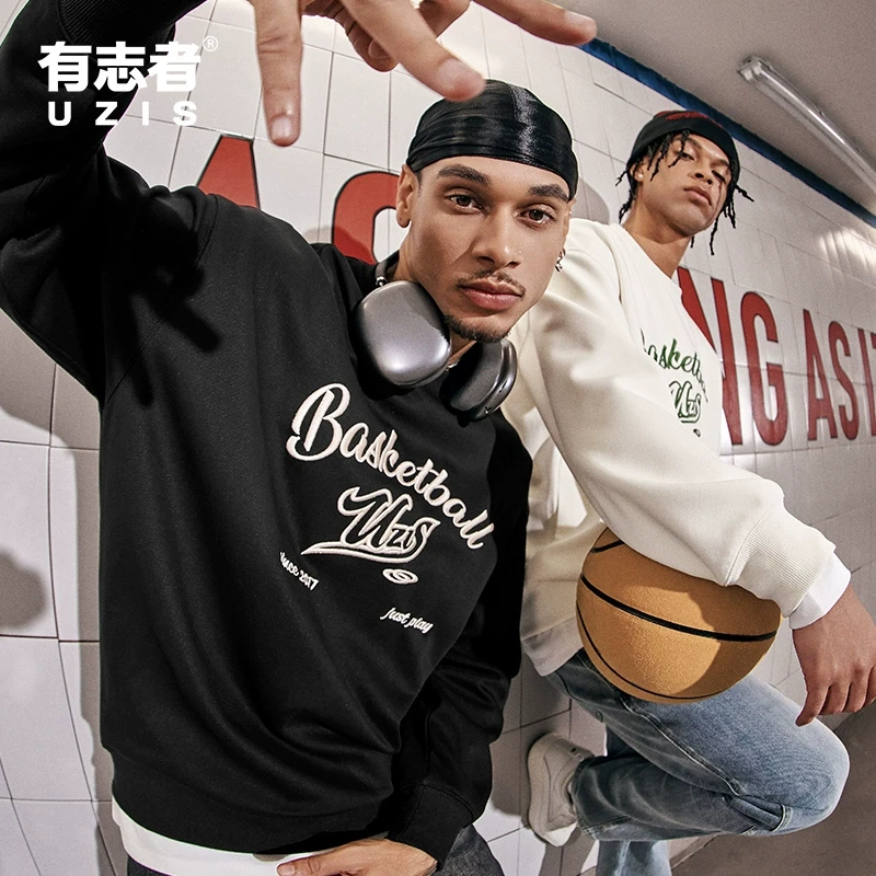 有志者UZIS2025新款美式运动卫衣男休闲宽松复古潮流圆领上衣新生