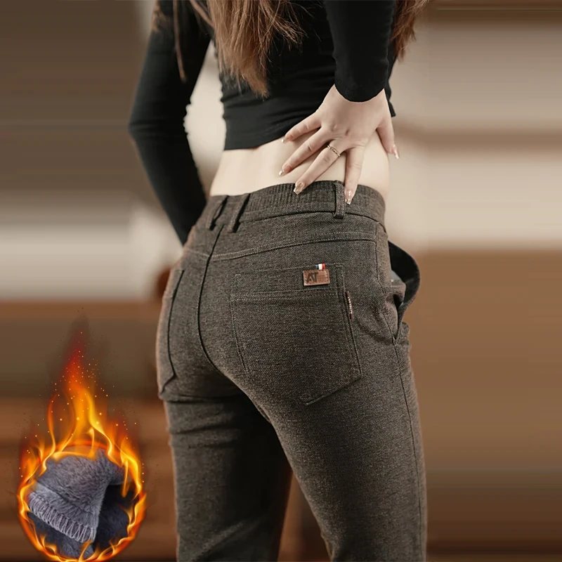 秋冬季加绒加厚休闲长裤男士直筒裤韩版潮流商务上班工作男裤-W