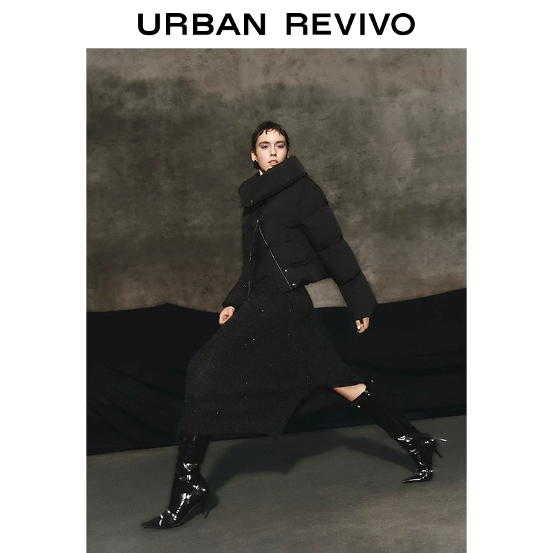 UR2024冬季新款女装时髦气质修身细闪亮片针织半裙UWJ940064