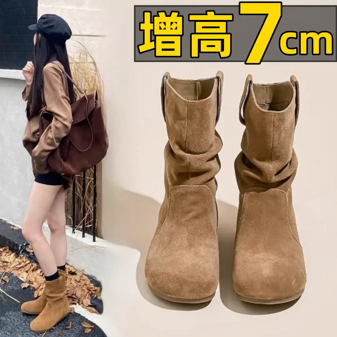 真皮勃肯马丁靴子潮网红复古内增高2025秋季新款小个子女棕色短靴