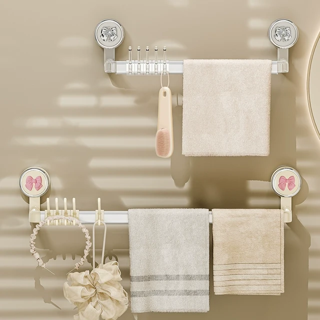 吸盘毛巾架卫生间浴室免打孔毛巾置物架单杆洗手间浴巾架毛巾挂杆