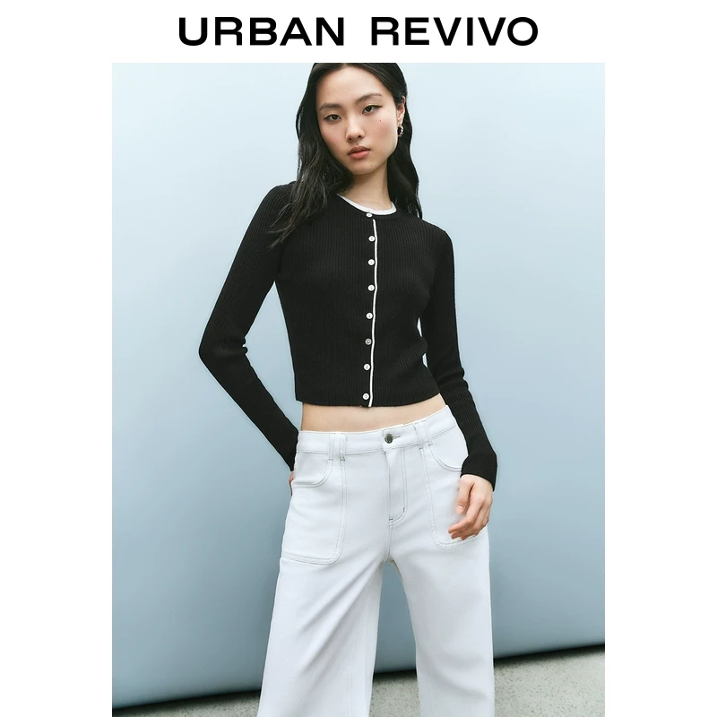 UR2025秋季新款女装休闲简约撞色纽扣针织开衫UYY950017