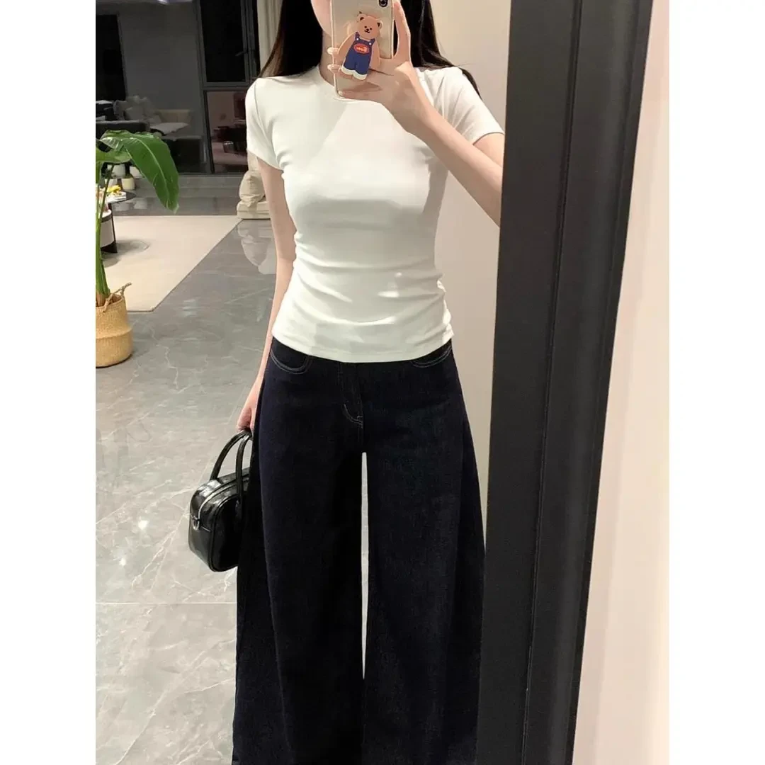 美式白色t恤女正肩短袖2025年新款显瘦修身纯棉打底紧身辣妹上衣