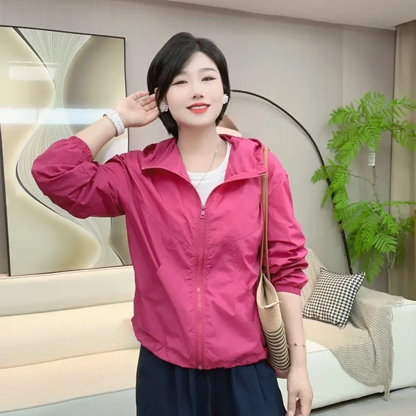 防晒短款夏季女连帽透气短外套长袖风衣欧美风韩系