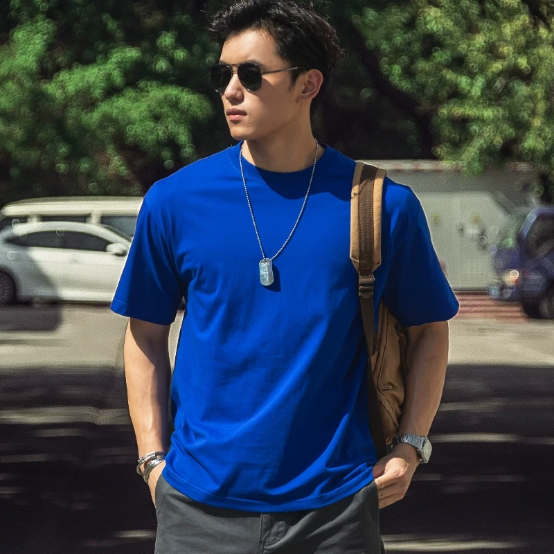 克莱因蓝索罗娜凉感短袖男2025夏季户外速干防晒小口圆领宽松T恤