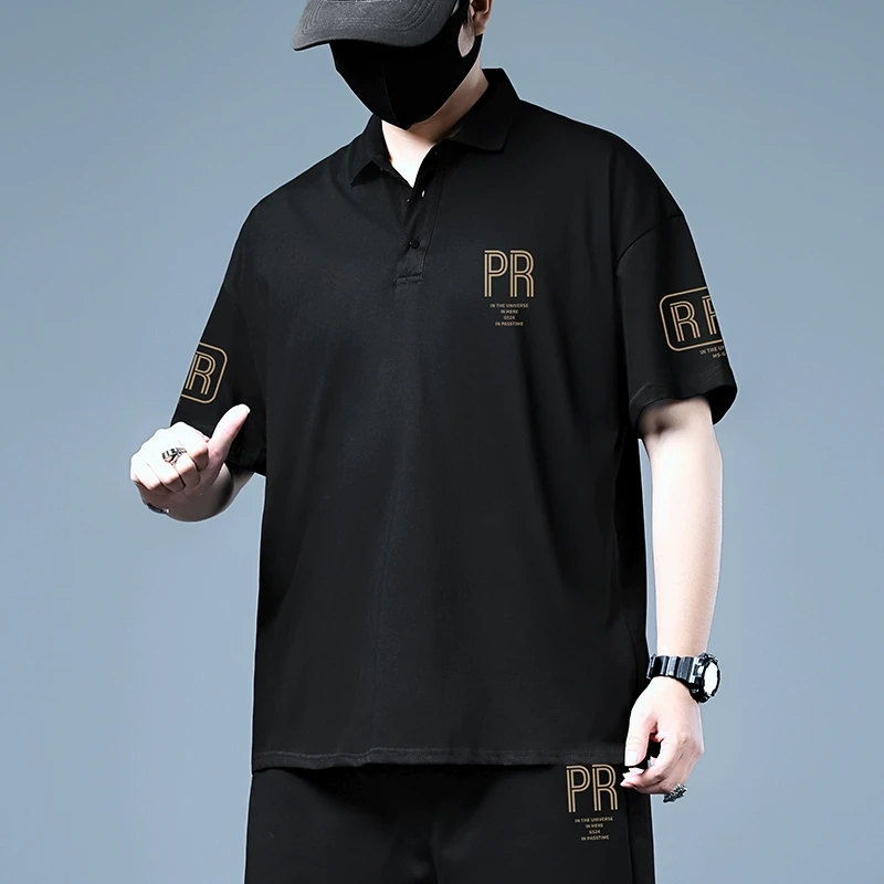 大码男装t恤2025夏季新款宽松胖子翻领半袖加肥加大休闲运动体恤