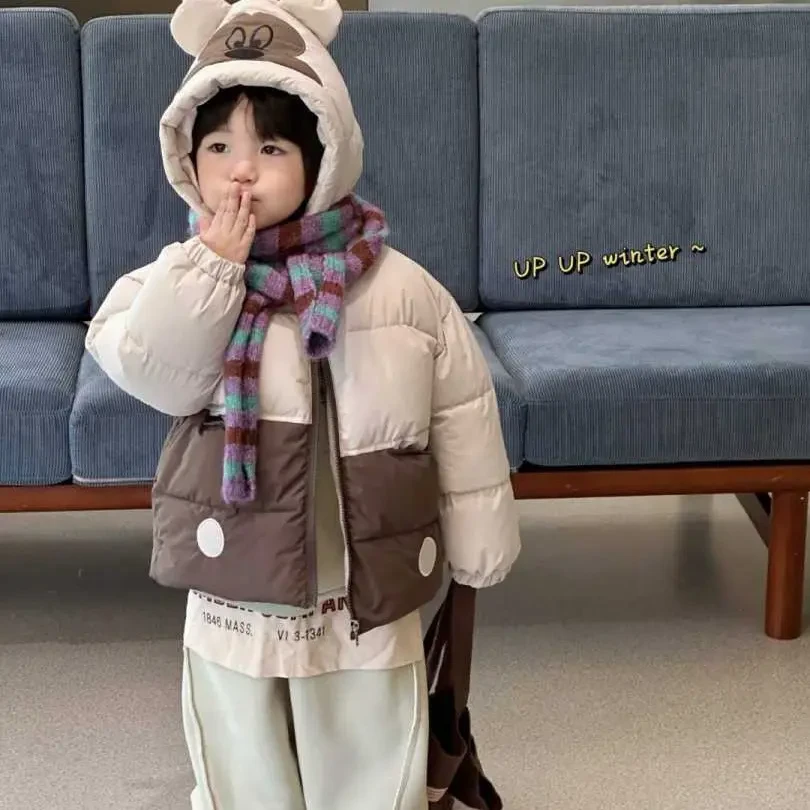 冬季新款儿童卡通拼色加绒加厚米奇贴布