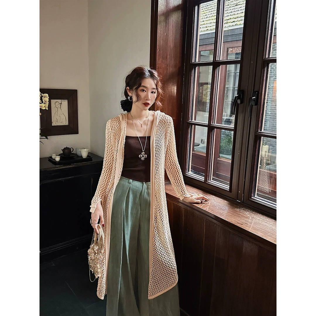 三吉黑花【夏初】清凉天丝大洞眼编织开衫