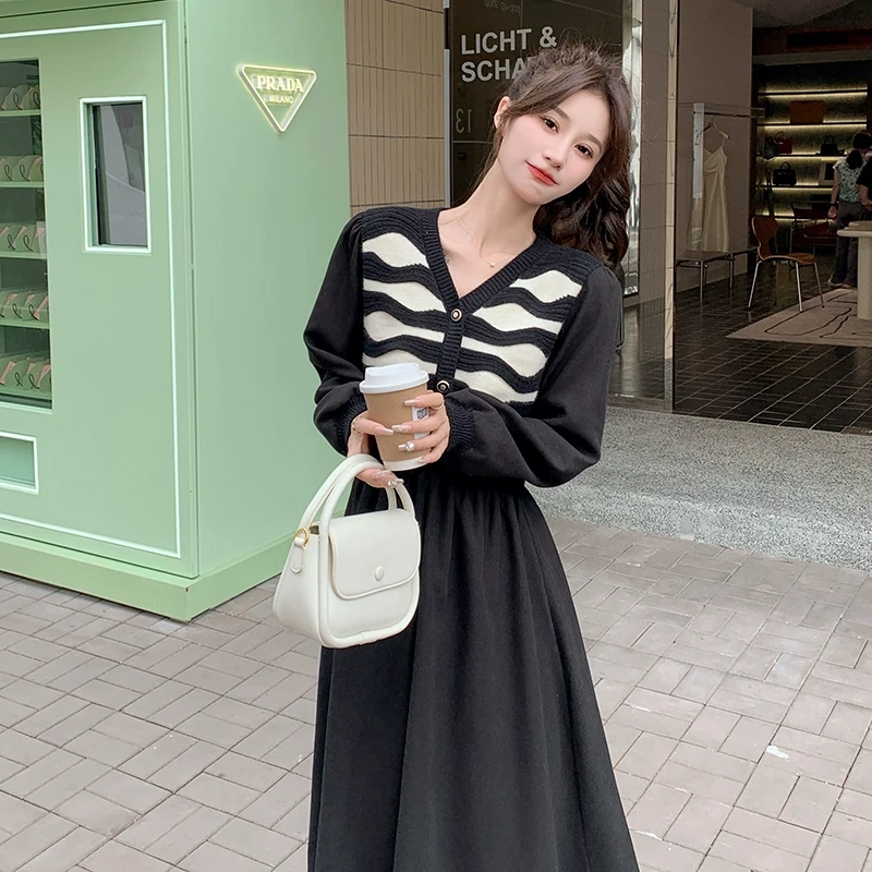 现货春款灯芯绒斑马纹理显白显瘦连衣裙199D253P115控168