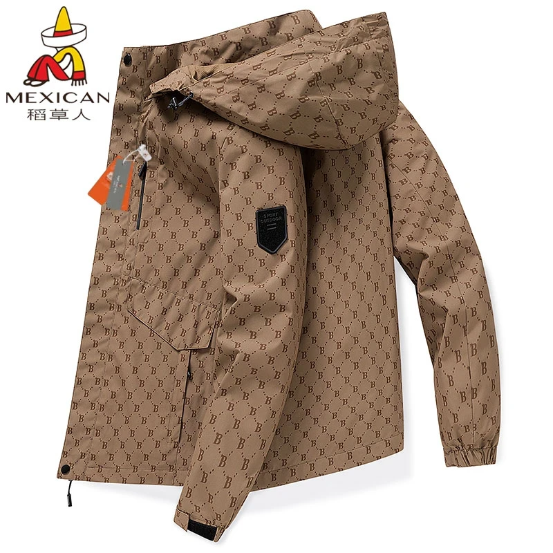 Mexican/稻草人2025新款情侣印花外套宽松休闲连帽款户外运动夹克