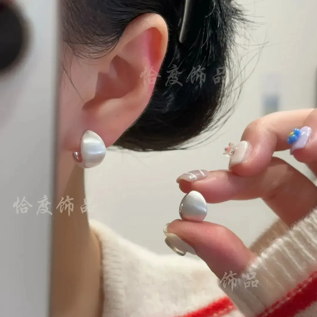铜合金耳饰 银色磨砂小众简约气质耳扣银色拉丝水滴耳环