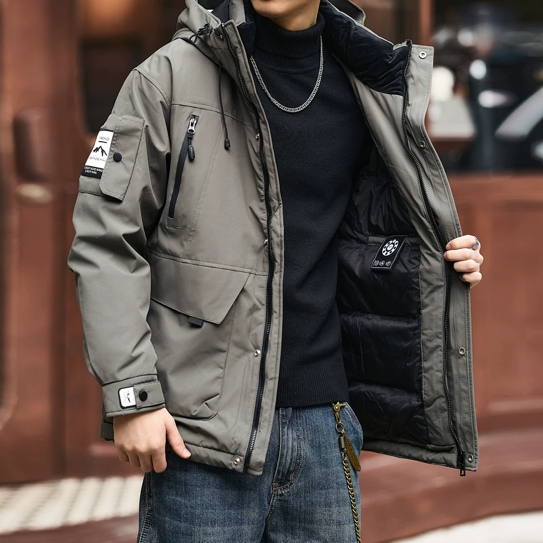 格蓝鹿户外机能90鸭绒工装羽绒服男冬季宽松加厚保暖连帽冲锋外套