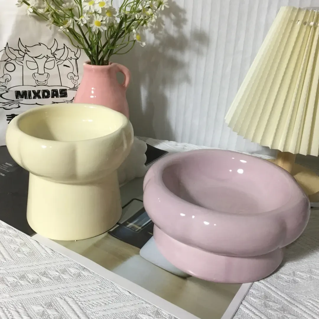 陶瓷高脚宠物食碗护颈防黑下巴猫咪食盆大口径狗狗水碗防打翻LX