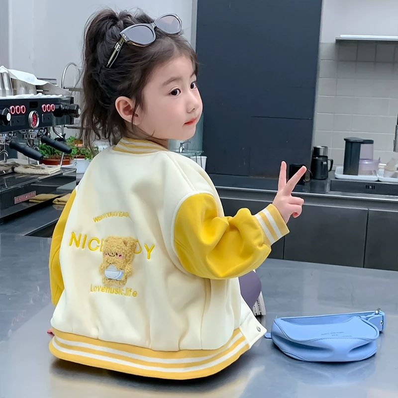 女童外套春秋款2025秋装新款洋气儿童棒球服网红时髦可爱小熊上衣