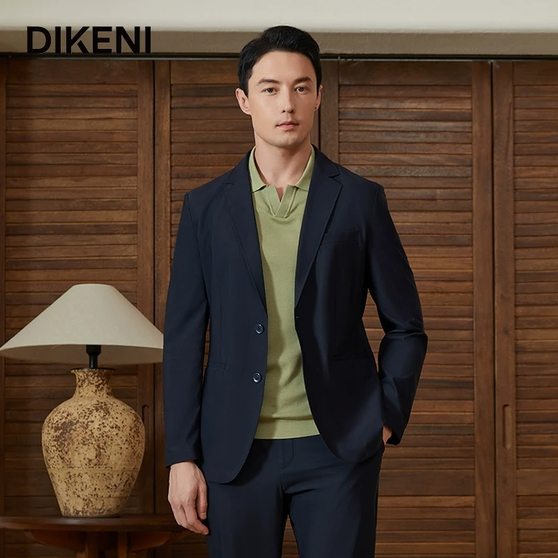 迪柯尼西服外套冰丝小方格双排扣西装男士轻薄时尚14309H030