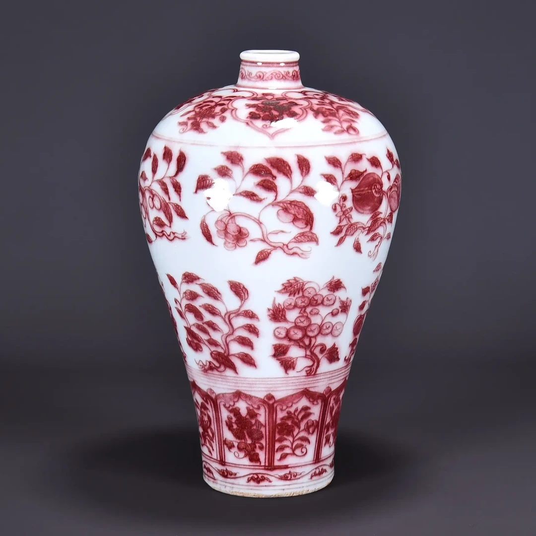 景德镇陶瓷花瓶中式釉里红双凤纹梅瓶客厅博古架瓷器摆件小号瓷瓶
