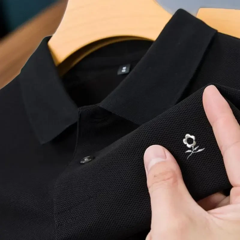 梦持夏季新款男士翻领POLO衫中青年短袖休闲纯棉刺绣纯色T恤透气